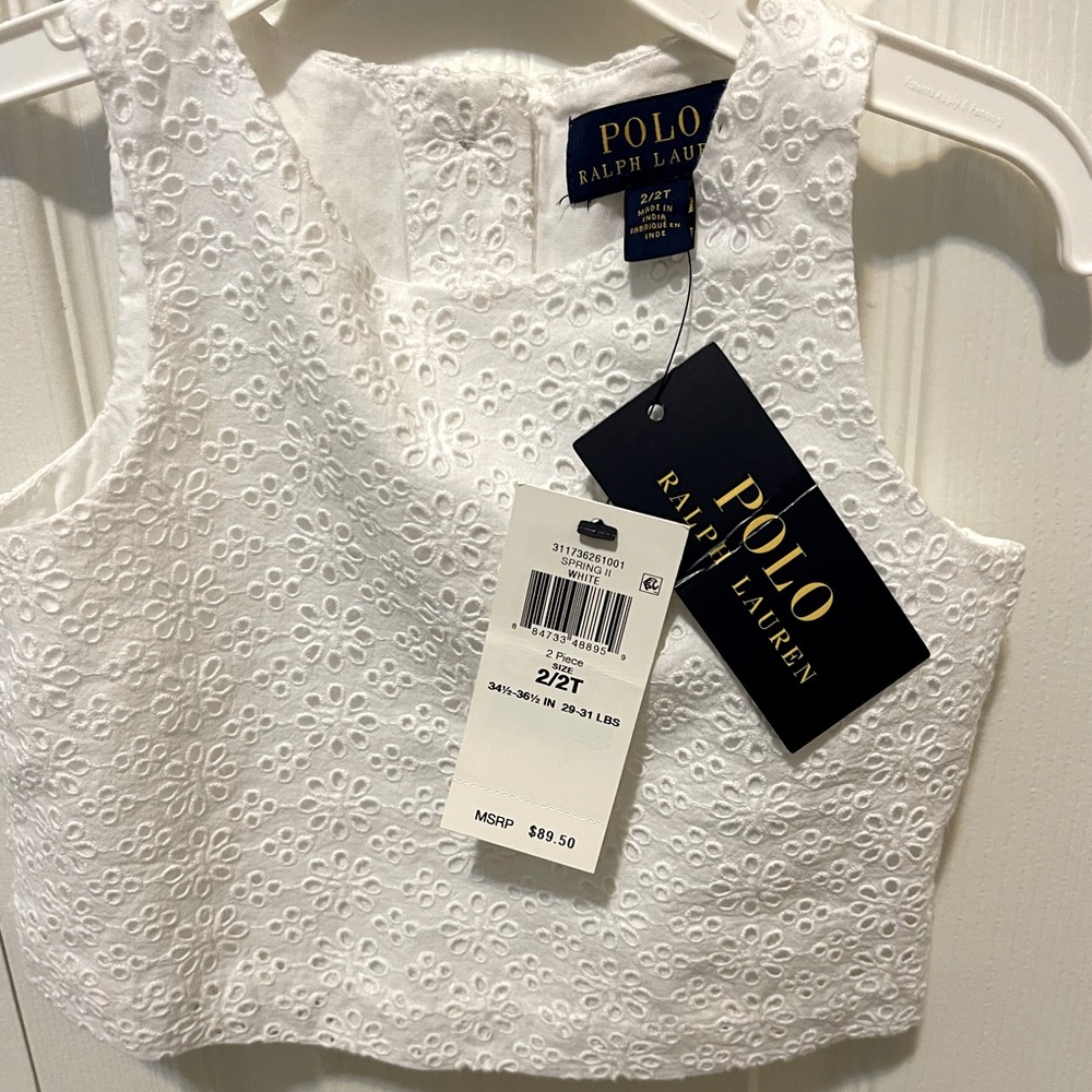 NWT Ralph Lauren toddler eyelet 2 piece top and skirt.